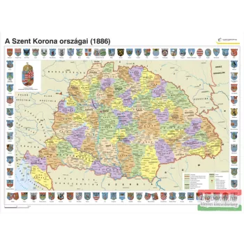   A Magyar Szent Korona országai 1886 falitérkép - fóliázott, lécezett