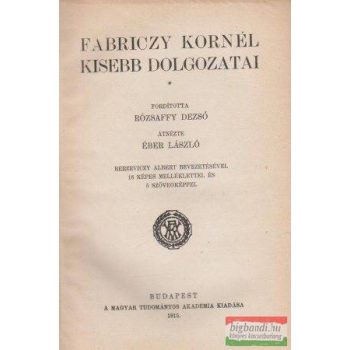 Fabriczy Kornél kisebb dolgozatai