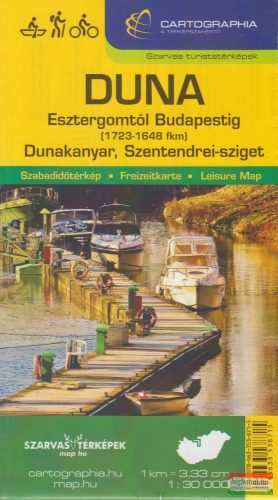 Duna: Esztergomtól Budapestig turista-, kerékpáros- és vízitúra térkép 1:30 000