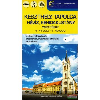   Keszthely, Hévíz, Tapolca, Kehidakustány 1:11 000/ 1:10 000 keményborítós várostérkép 