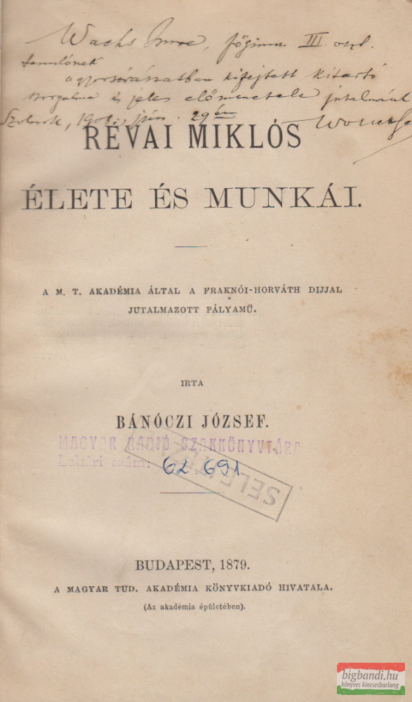 Bánóczi József - Révai Miklós élete és munkái