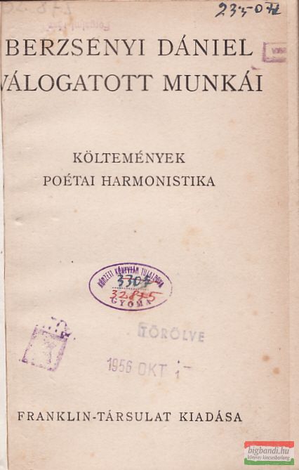 Berzsenyi Dániel válogatott munkái - költemények, poétai harmonistika